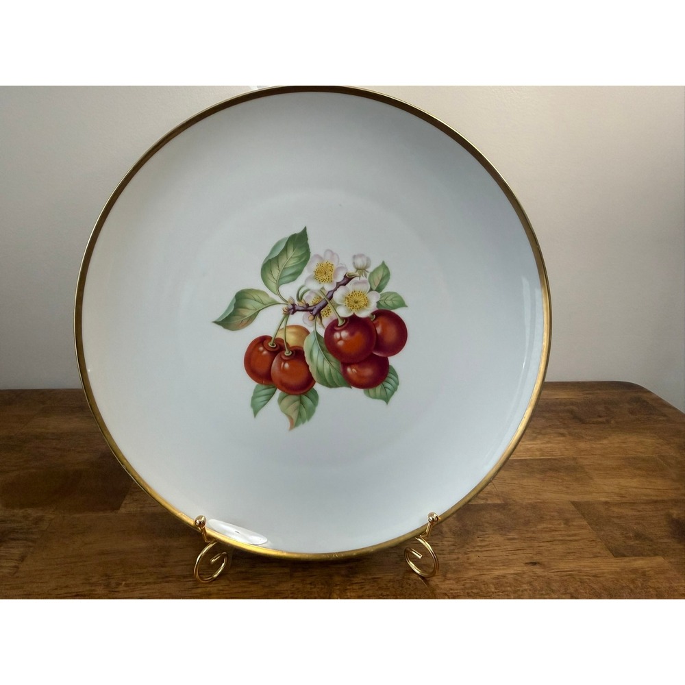 Vintage Hutschenreuther Selb Bavaria Cherry Porcelain‎ Serving Plate Gold Rim